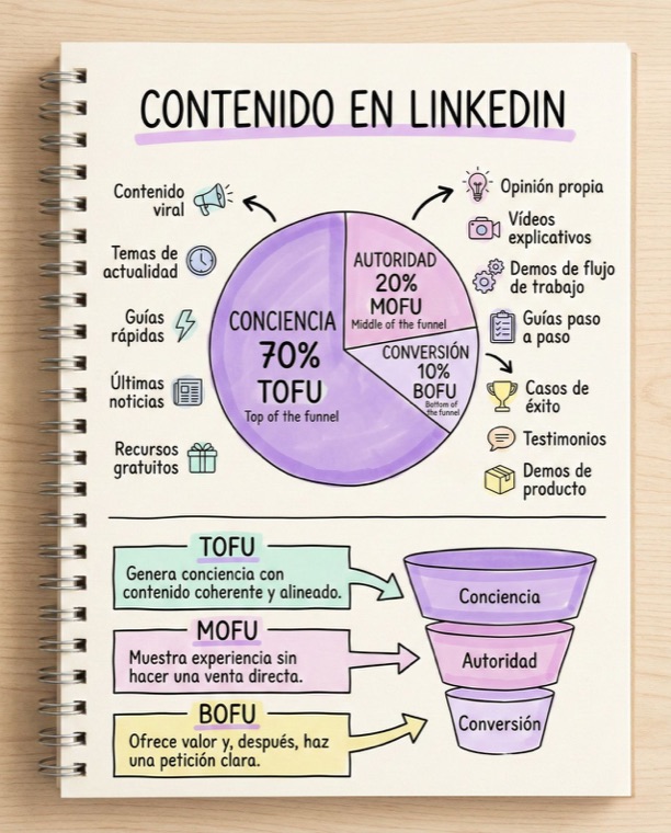 Infografía: el funnel de contenido en LinkedIn (TOFU, MOFU, BOFU)